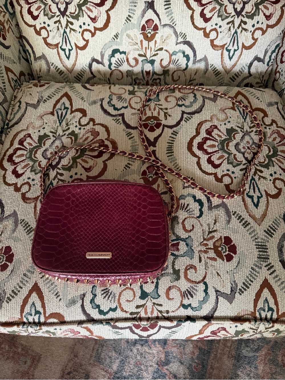 Rebecca Minkoff Burgundy Textured Crossbody with Gold Chain